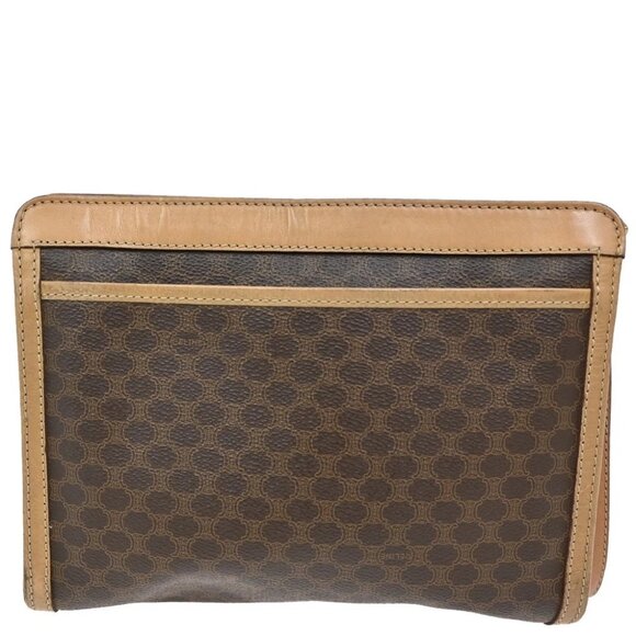 CELINE Logo Macadam Pattern Clutch Pouch Bag PVC Leather Brown GHW Italy 09KB626 - Picture 3 of 16